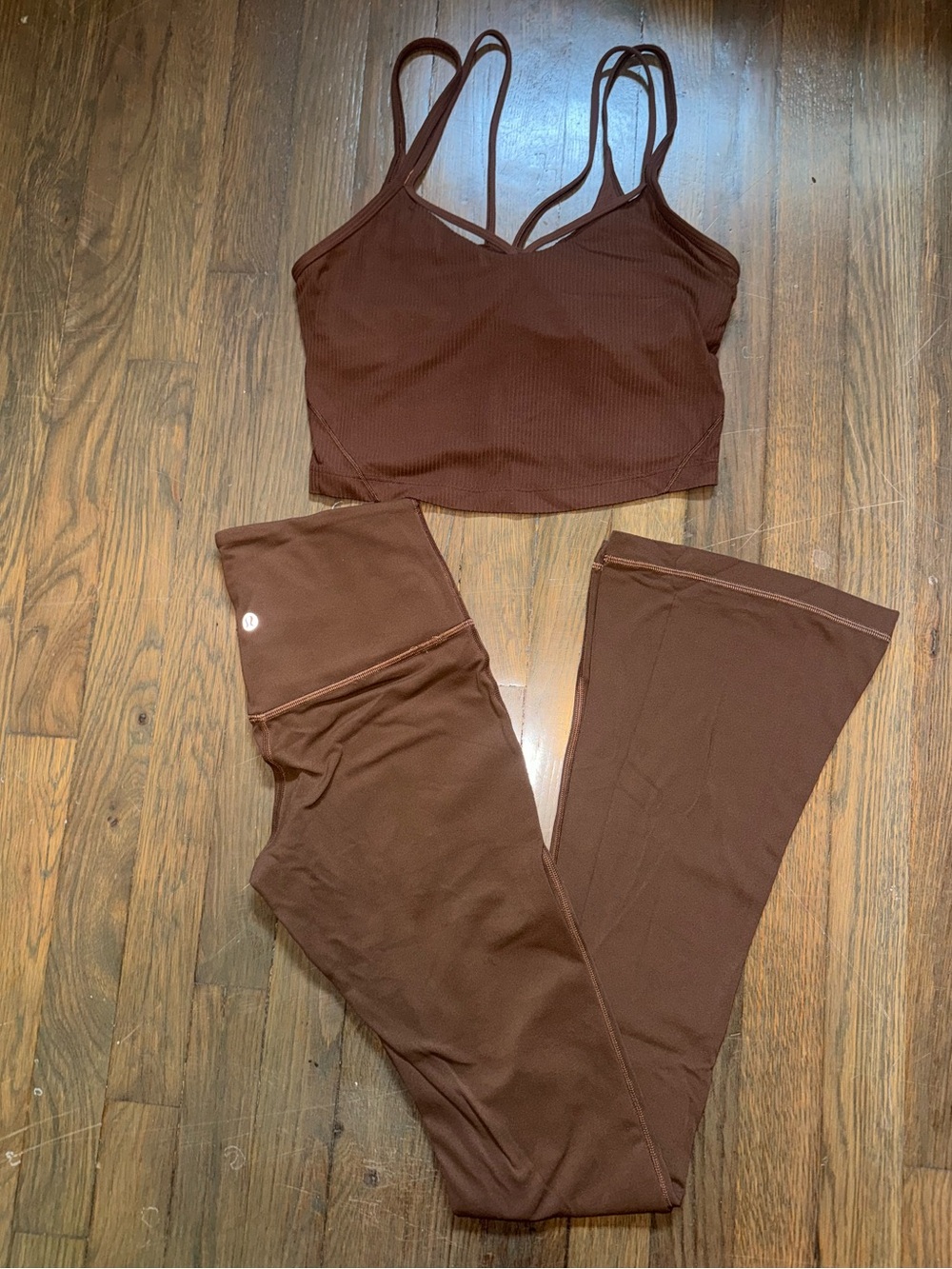Lululemon Align Mini Flare & Brown Ribbed Yoga Set - Crop Tank & Flared Leggings